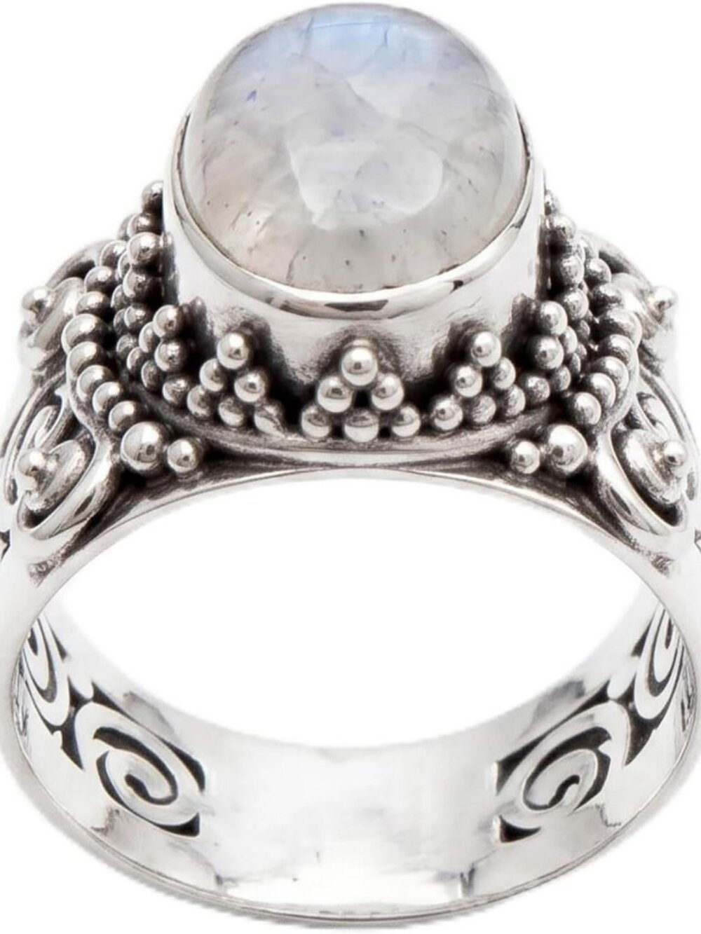 Handmade Rainbow Moonstone Cocktail Ring in .925 Sterling Silver - Unique